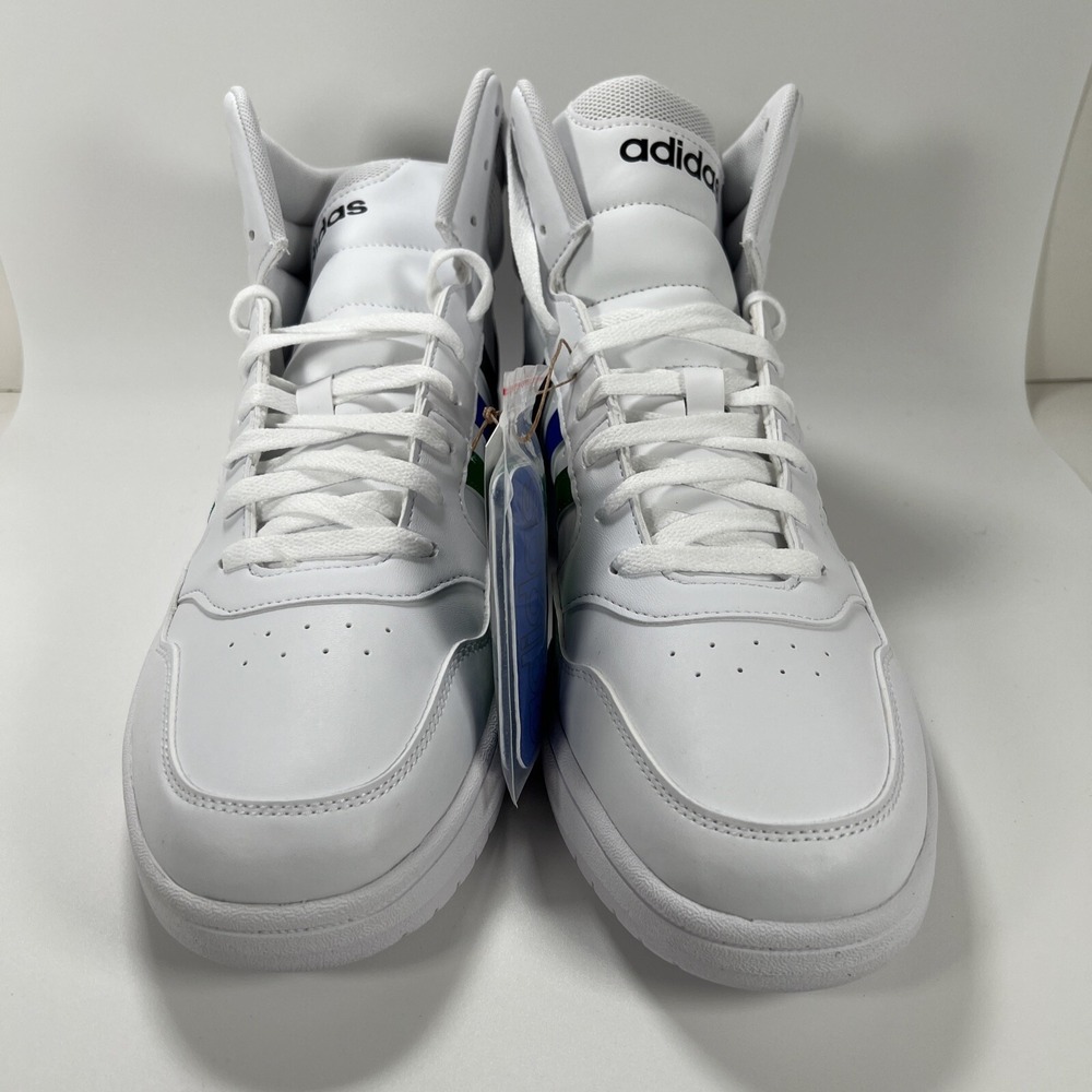 NEW adidas Men's 11.5‎ Hoops 3.0 Mid Basketball Shoe White/Green/Team Royal Blue - Picture 4 of 16
